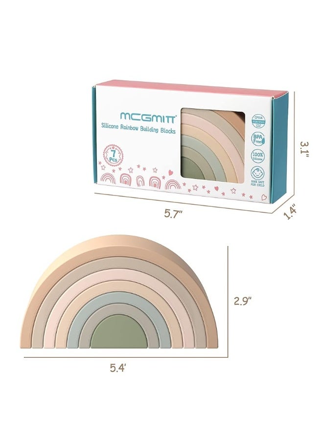 MCGMITT Rainbow Stacking Toy, Silicone Rainbow Stacker for Todders, Montessori Nesting Blocks, Building Creative Color Shape Matching Toy Set, 7 Layers - Image 5
