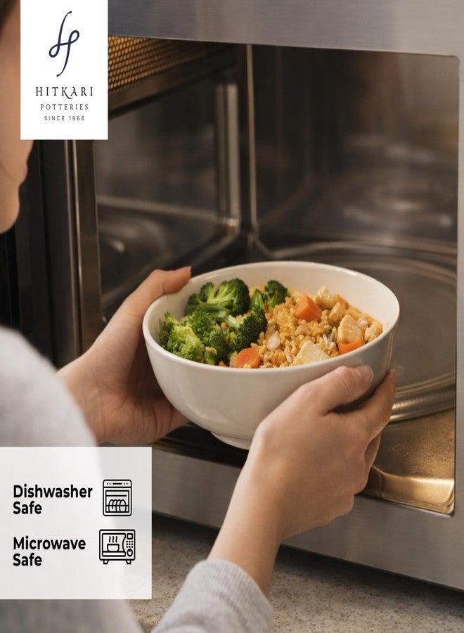 Hitkari Potteries Basics Porcelain Bowl Set 2 Pcs 17cm 1100ml | Soup Bowls Set For Salad, Dessert, Fruit, Rice, Snack | Serving Bowl Set For Home & Kitchen | Microwave & Dishwasher Safe | Glossy Ivory - Image 5
