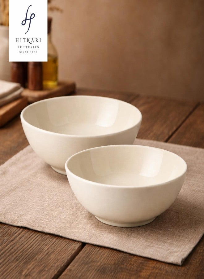 Hitkari Potteries Basics Porcelain Bowl Set 2 Pcs 17cm 1100ml | Soup Bowls Set For Salad, Dessert, Fruit, Rice, Snack | Serving Bowl Set For Home & Kitchen | Microwave & Dishwasher Safe | Glossy Ivory - Image 4