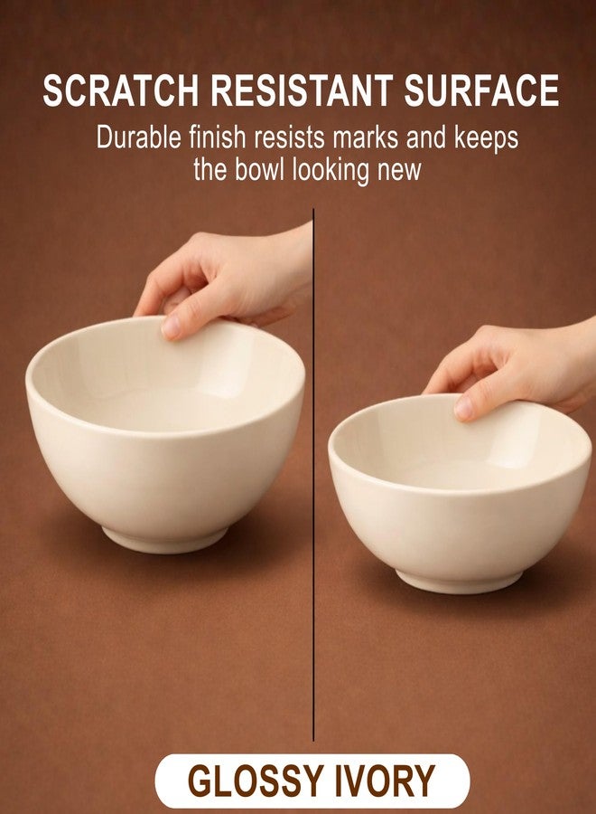 Hitkari Potteries Basics Porcelain Bowl Set 2 Pcs 17cm 1100ml | Soup Bowls Set For Salad, Dessert, Fruit, Rice, Snack | Serving Bowl Set For Home & Kitchen | Microwave & Dishwasher Safe | Glossy Ivory - Image 2
