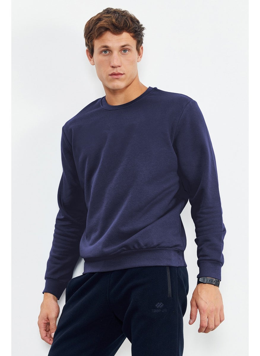Tommy Life - Tommylife Indigo Men's Basic O Neck Comfortable Form Sweatshirt - 88053 - Image 1