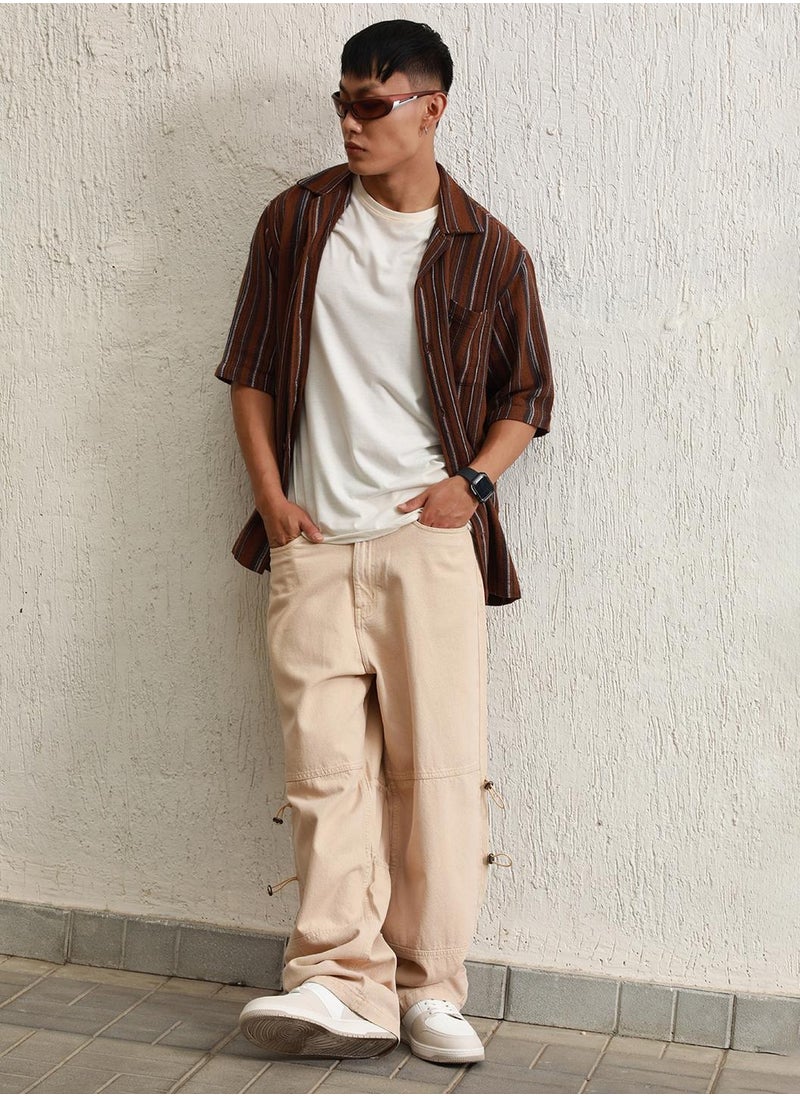 Hubberholme Men's Relaxed Fit Cotton Cargo Jeans in Beige  - Image 1