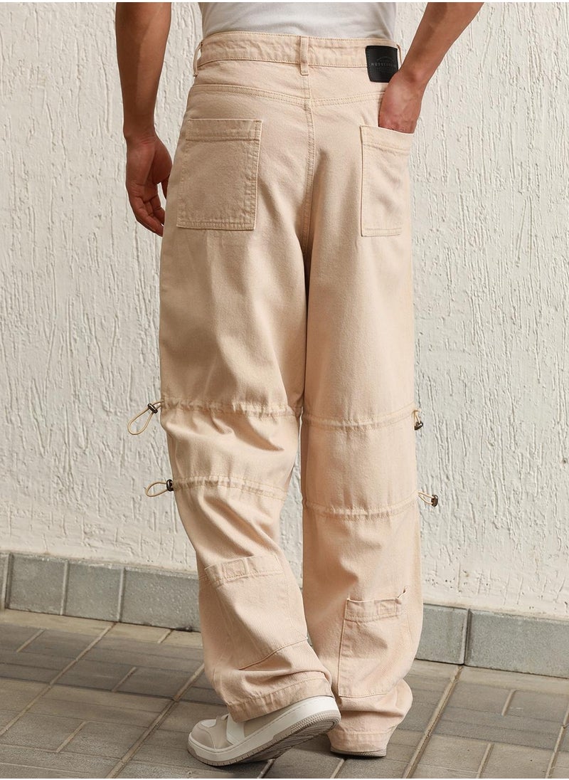 Hubberholme Men's Relaxed Fit Cotton Cargo Jeans in Beige  - Image 5