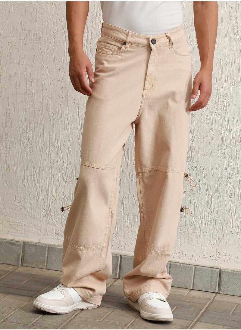 Hubberholme Men's Relaxed Fit Cotton Cargo Jeans in Beige  - Image 3