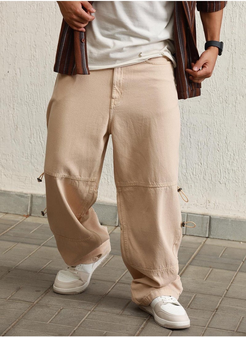 Hubberholme Men's Relaxed Fit Cotton Cargo Jeans in Beige  - Image 2