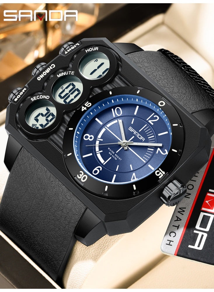 ساندا ساعة إلكترونية أنيقة للرياضة الخارجية متعددة الوظائف مقاومة للماء وإضاءة ليلية وشاشة مزدوجة للرجال - Image 1