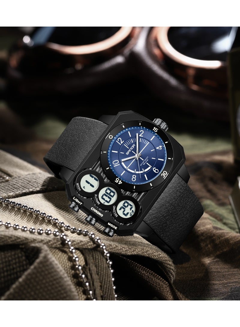 ساندا ساعة إلكترونية أنيقة للرياضة الخارجية متعددة الوظائف مقاومة للماء وإضاءة ليلية وشاشة مزدوجة للرجال - Image 3