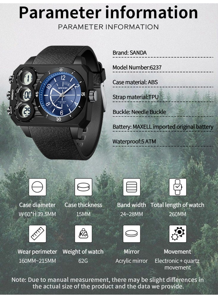 ساندا ساعة إلكترونية أنيقة للرياضة الخارجية متعددة الوظائف مقاومة للماء وإضاءة ليلية وشاشة مزدوجة للرجال - Image 4