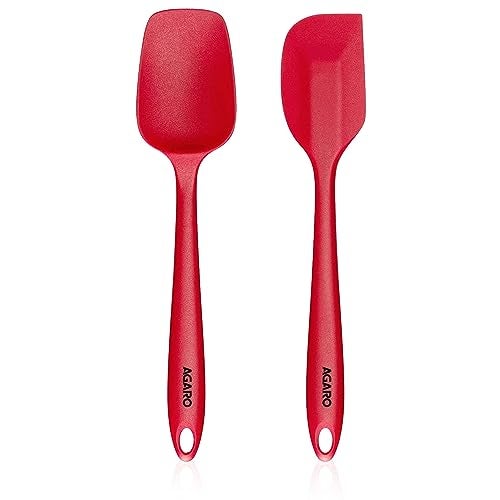 AGARO Silicone Spatula Set of 2, Large Heat Resistant Spatula for Cooking, Baking and Mixing, Non-Stick Cookware for Kitchen, BPA Free, Flexible, Seamless Design, Deluxe, Red. - Image 1