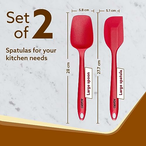 AGARO Silicone Spatula Set of 2, Large Heat Resistant Spatula for Cooking, Baking and Mixing, Non-Stick Cookware for Kitchen, BPA Free, Flexible, Seamless Design, Deluxe, Red. - Image 2