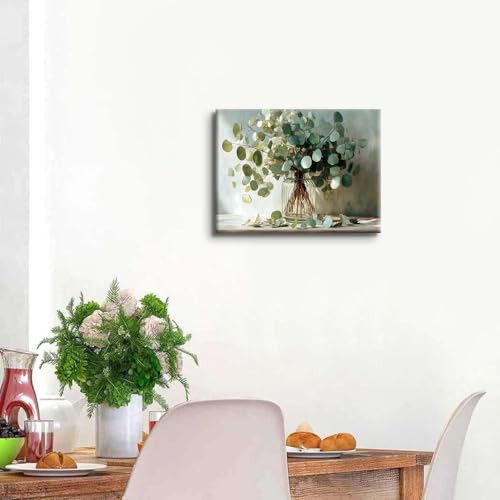 AREBOLO Eucalyptus Wall Art Sage Green Bathroom Decor Botanical Picture Plant Leaf Canvas Prints Painting for Living Room Watercolor Nature Mason Jar Flower Poster Vintage Artwork Home Decorations 12x16” - Image 2