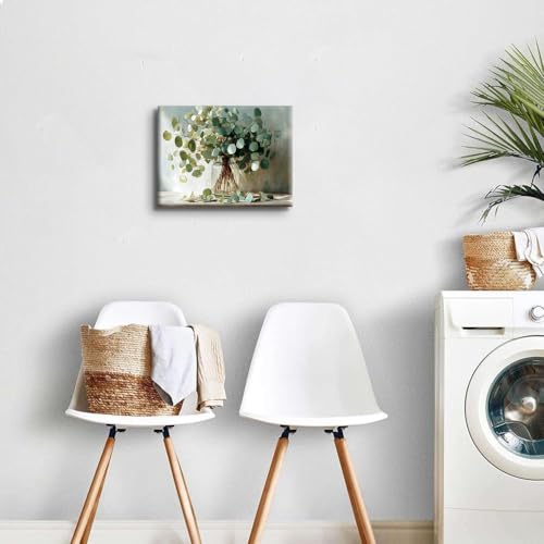 AREBOLO Eucalyptus Wall Art Sage Green Bathroom Decor Botanical Picture Plant Leaf Canvas Prints Painting for Living Room Watercolor Nature Mason Jar Flower Poster Vintage Artwork Home Decorations 12x16” - Image 4