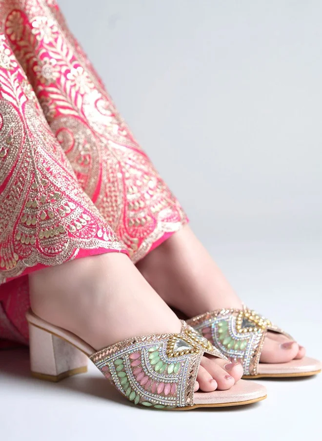 شوتوبيا Shoetopia Embellished Party Block Mules