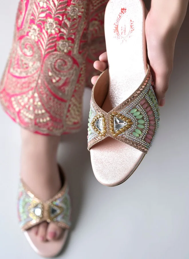 شوتوبيا Shoetopia Embellished Party Block Mules