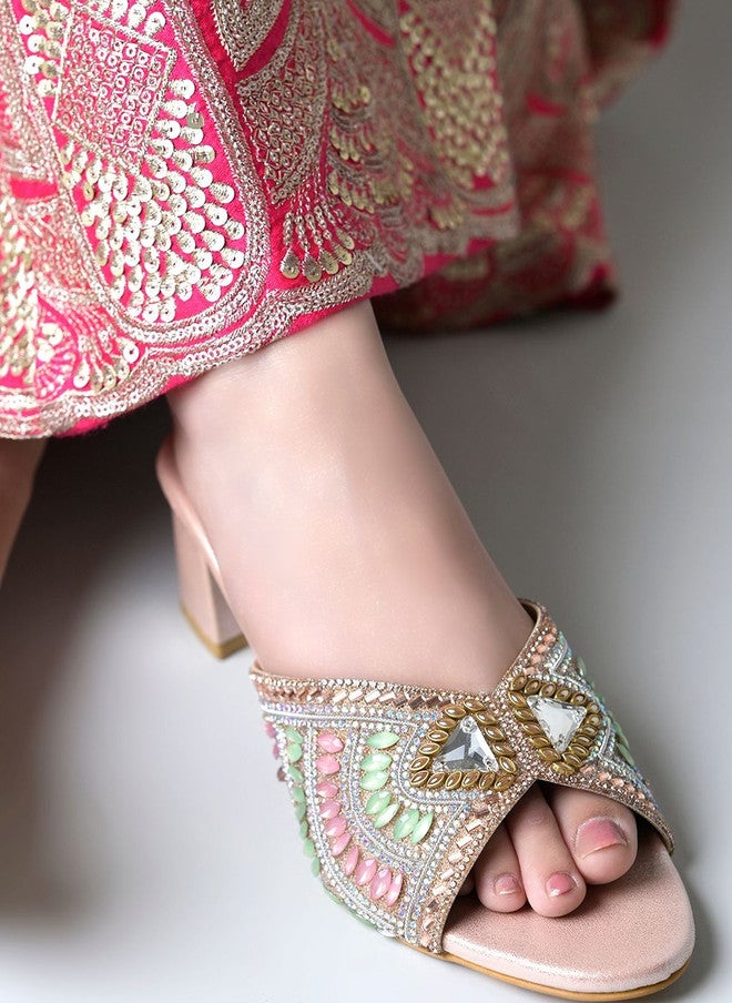 Shoetopia Embellished Party Block Mules - Image 3
