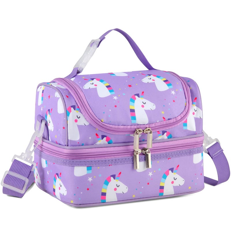 VASCHY Kids Insulated Lunch Bag Portable Lunch Bag with Separate Compartments Reusable Lunch Handbag with Adjustable Shoulder Strap for School and Picnic Unicorn Unicorn ChildrenThermal