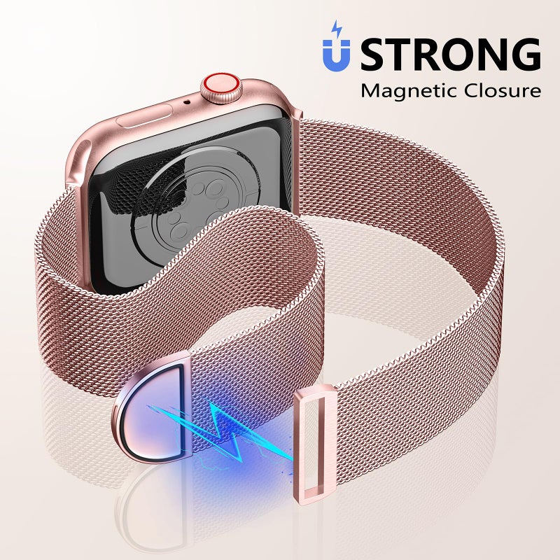Zedoli Compatible with Apple Watch Band 40mm 38mm 41mm 42mm iWatch Bands SE Ultra Series 11 10 9 8 7 6 5 4 3 2 1 for Women Men, Stainless Steel Magnetic Mesh Loop Adjustable Metal Strap Rose Pink Gold - Image 4