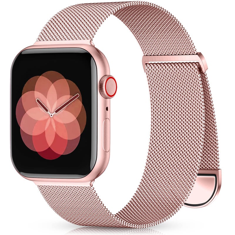 Zedoli Compatible with Apple Watch Band 40mm 38mm 41mm 42mm iWatch Bands SE Ultra Series 11 10 9 8 7 6 5 4 3 2 1 for Women Men, Stainless Steel Magnetic Mesh Loop Adjustable Metal Strap Rose Pink Gold - Image 1