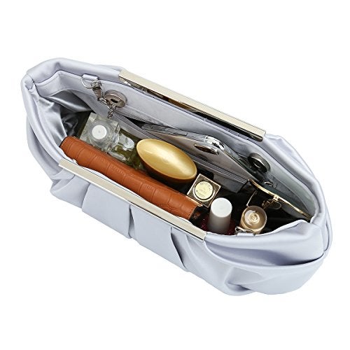 CHARMING TAILOR Clutch Evening Bag Elegant Pleated Satin Formal Handbag Simple Classy Purse for Women (Silver) - Image 3