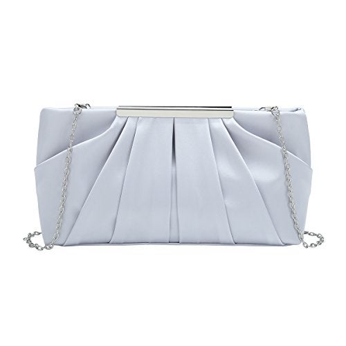 CHARMING TAILOR Clutch Evening Bag Elegant Pleated Satin Formal Handbag Simple Classy Purse for Women (Silver) - Image 2