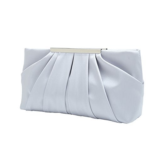 CHARMING TAILOR Clutch Evening Bag Elegant Pleated Satin Formal Handbag Simple Classy Purse for Women (Silver) - Image 1
