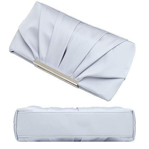 CHARMING TAILOR Clutch Evening Bag Elegant Pleated Satin Formal Handbag Simple Classy Purse for Women (Silver) - Image 5