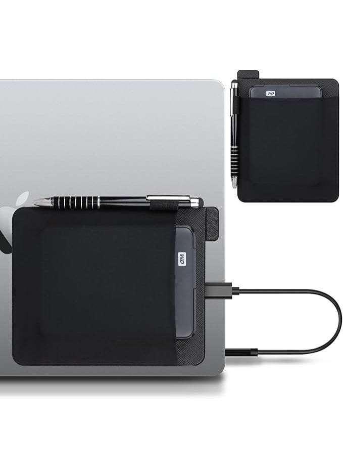 Lacdo Portable External Hard Drive Sleeve for Laptop, Stick on Pouch Holder with Reusable Adhesive, Fit 2.5" Seagate, WD, Toshiba, LaCie External HDD, SSD, Wireless Mouse, Cables, with Pen Loop - Image 1