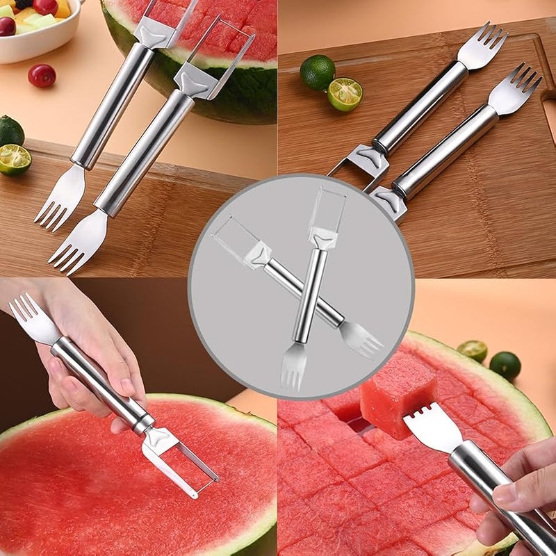 Watermelon Slicer 2-in-1 Stainless Steel Fruit Cutter Tools,2024 Upgrade Watermelon Cutter and Fork Tools for Mom Dad Teacher,Watermelon Slicer Tools for Summer Camping Kitchen Gadgets (2#PACK) - Image 5