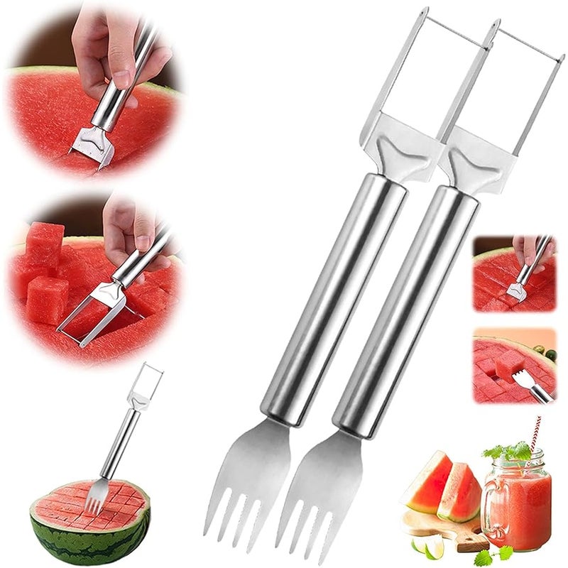 Watermelon Slicer 2-in-1 Stainless Steel Fruit Cutter Tools,2024 Upgrade Watermelon Cutter and Fork Tools for Mom Dad Teacher,Watermelon Slicer Tools for Summer Camping Kitchen Gadgets (2#PACK) - Image 1