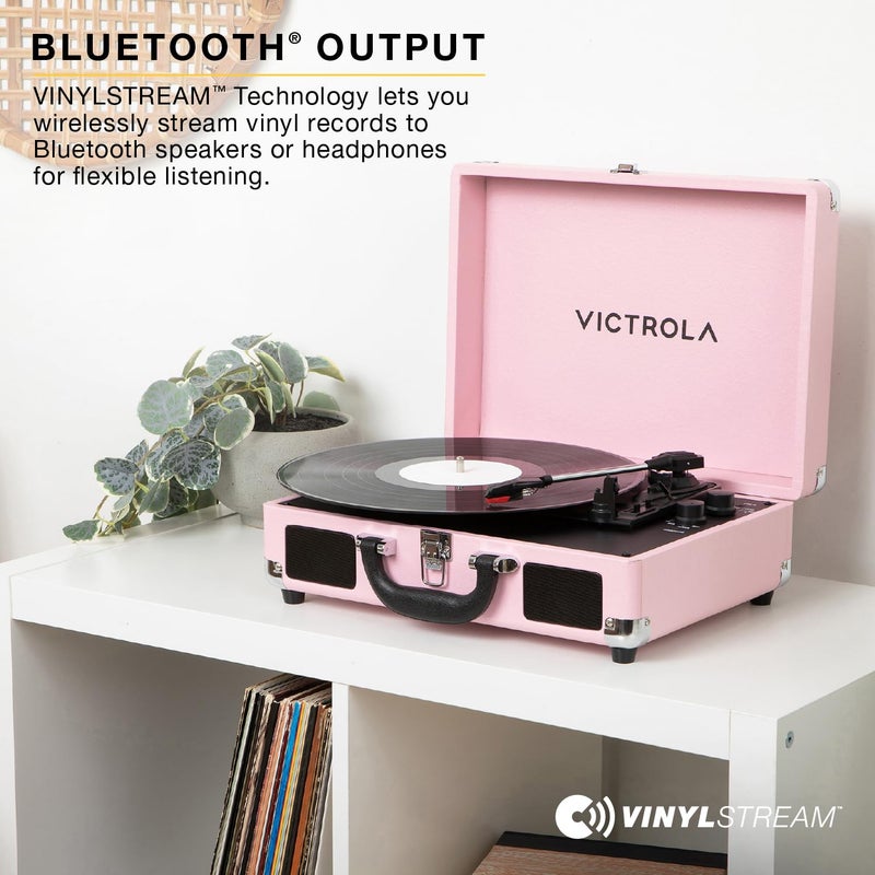 Victrola Journey II (2025 Model) â€“ Bluetooth Suitcase Record Player â€“ Built-in Stereo Speakers with Enhanced Bass, 3-Speed Turntable, Bluetooth Input and Output, RCA & Headphone Outputs (Pink) - Image 4