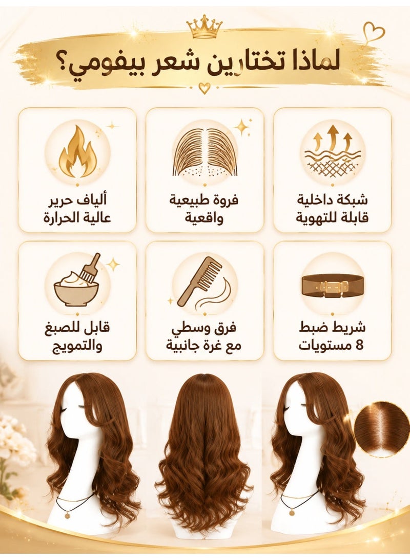 باروكة شعر مستعار نسائية بألياف حرارية عالية الجودة بمظهر طبيعي - قابلة للتصفيف والقص مع فرق وسطي وتموجات ناعمة للاستخدام اليومي والمناسبات - Image 2