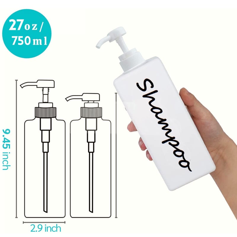 DIDROOM 21oz Shampoo and Conditioner Dispenser (Set of 3) Modern Refillable Shampoo Pump Bottles for Shower Soap - Empty Shampoo Conditioner Body Wash Dispenser Set - Stylish Permanent Labels - for Bathroom - Image 2