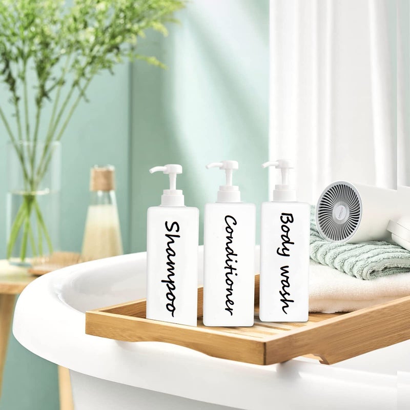 DIDROOM 21oz Shampoo and Conditioner Dispenser (Set of 3) Modern Refillable Shampoo Pump Bottles for Shower Soap - Empty Shampoo Conditioner Body Wash Dispenser Set - Stylish Permanent Labels - for Bathroom - Image 3