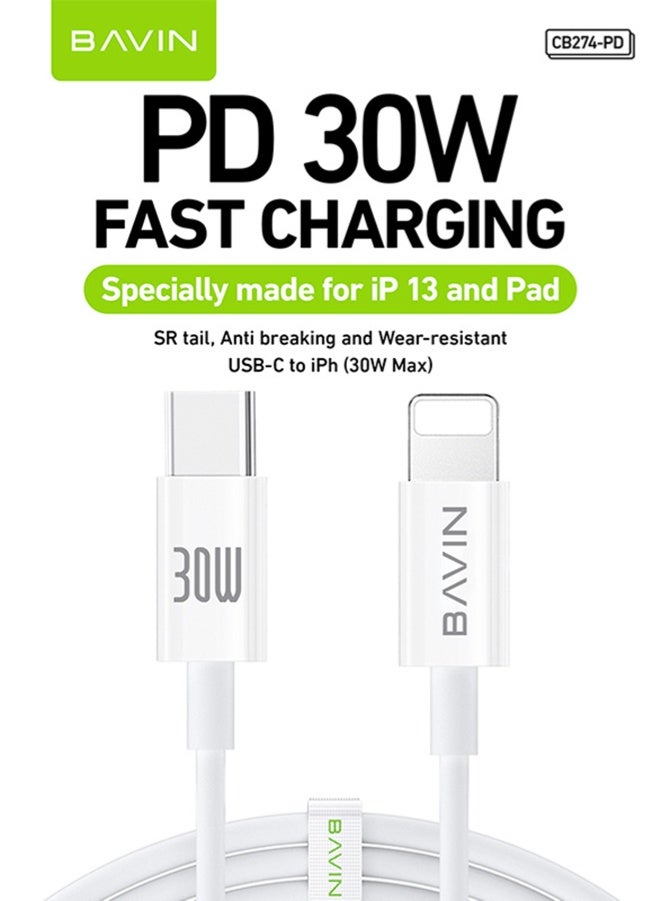 BAVIN iPhone Charger Cable 1M USB C to Lightning Cable Fast Charging Power Delivery PD 30W 3A iPhone Cable for iPhone 14/14 Pro/14 Plus/14 Pro Max, iPad Pro, iPhone 8-13 All Series - Image 1