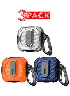 3Packs Airpods 4 Case Hard Shell Protective Armor LED Visible Wireless Charging Case Cover with Lock - Silver Orange Blue