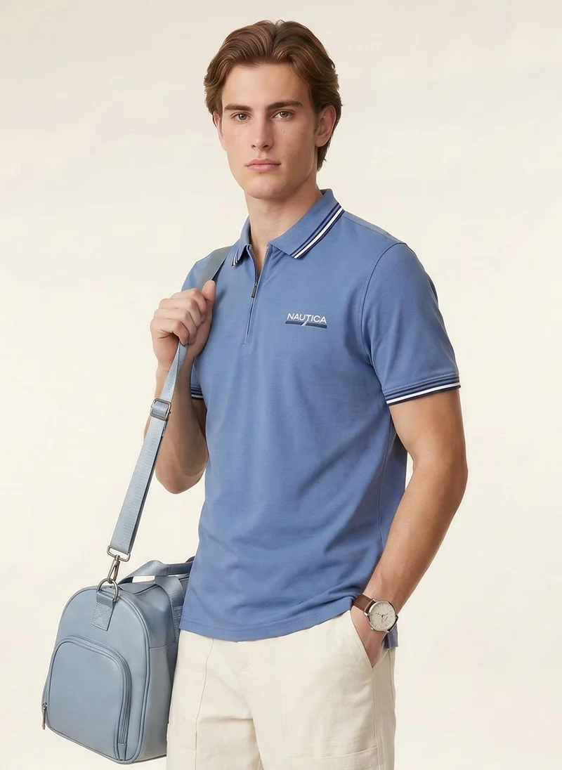 نوتيكا Nautica Men Dusty Blue Cotton Polo T-Shirt