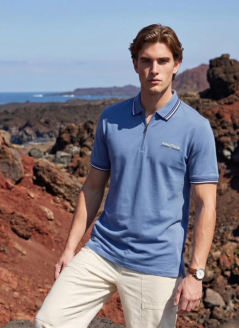 نوتيكا Nautica Men Dusty Blue Cotton Polo T-Shirt
