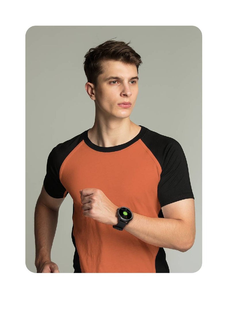A2 Sporty Bluetooth Calling Smart Watch 1.39 Inch HD Screen Round Dual Straps Optical Heart Rate Sensor SpO2 Sensor Accelerometer Bluetooth 5.3 Connectivity 2ATM Waterproof 350mAh Battery Black