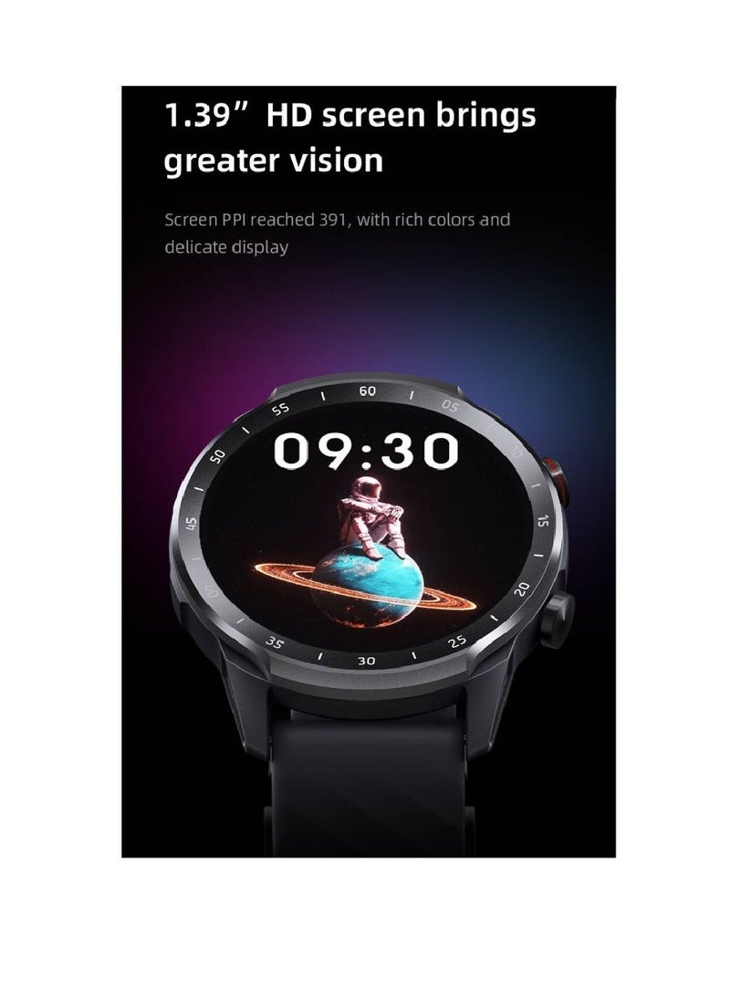 A2 Sporty Bluetooth Calling Smart Watch 1.39 Inch HD Screen Round Dual Straps Optical Heart Rate Sensor SpO2 Sensor Accelerometer Bluetooth 5.3 Connectivity 2ATM Waterproof 350mAh Battery Black