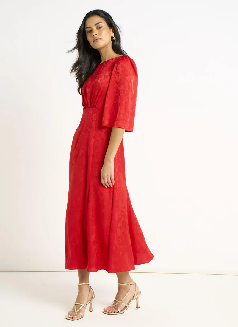 Gini London  Red Satin Jacquard Midi Dress for Women | Best Price UAE