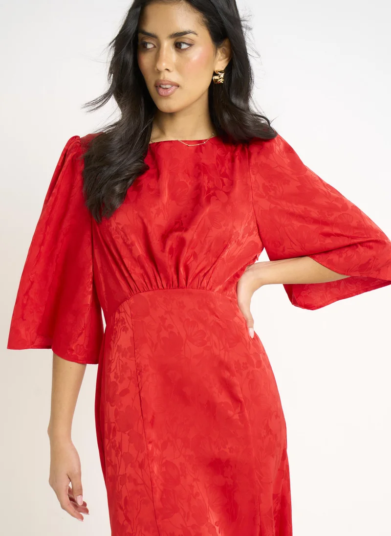 Gini London  Red Satin Jacquard Midi Dress for Women | Best Price UAE