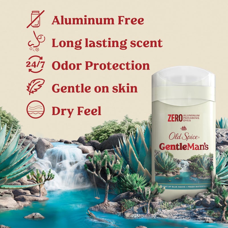 Old Spice GentleMan's Aluminum Free Dry Feel Deodorant for Men, 24/7 Lasting Freshness, Gentle on Skin with Skin Conditioners, Blue Agave + Fresh Waterfall Scent, 3.0 oz (Pack of 3) - Image 2