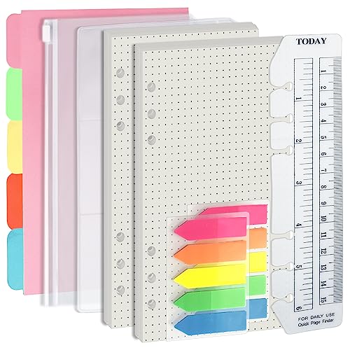 Harphia A6 6 Holes Binder Refill Value Set, 90sheets dotted loose leaf paper with stickers and dividers, planner inserts with binder pockets for A6 binder 6 holes refillable notebook,005dA6dot - Image 1