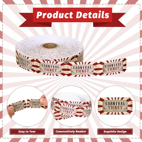 FYSUIMU 1000 Pcs Carnival Tickets Roll Halloween Raffle Tickets Vintage Circus Carnival Party Ticket Decorations for Birthday Party Events Fundraiser Class Reward Family Games Door Prizes - Image 3
