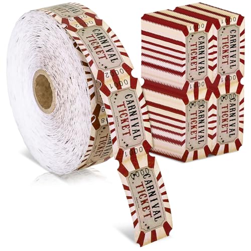 FYSUIMU 1000 Pcs Carnival Tickets Roll Halloween Raffle Tickets Vintage Circus Carnival Party Ticket Decorations for Birthday Party Events Fundraiser Class Reward Family Games Door Prizes - Image 1