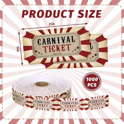 FYSUIMU 1000 Pcs Carnival Tickets Roll Halloween Raffle Tickets Vintage Circus Carnival Party Ticket Decorations for Birthday Party Events Fundraiser Class Reward Family Games Door Prizes - Image 2