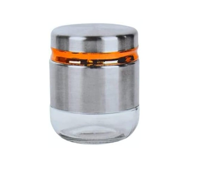 STAINLESS STEEL COVERED CANISTER GLASS JAR 350ML AIRTIGHT COFFEE SUGAR TEA ALMOND KAJU STORAGE JAR 1 PCS