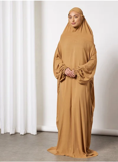 Hayat Praying Dress In Plain Color With Attached Veil