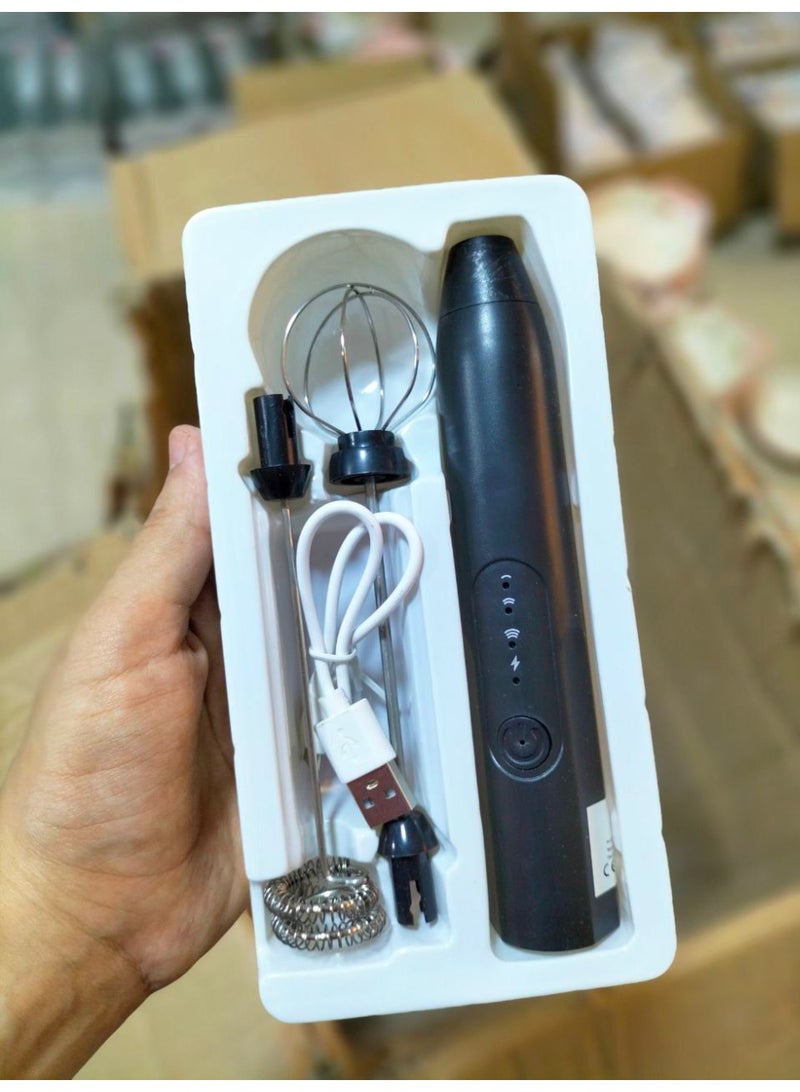 مضرب نسكافيه كهربائي قابل للشحن USB بـ 3 سرعات - خلاط قهوة يدوي مع قطعتي غيار للاتيه والكابتشينو - Image 1