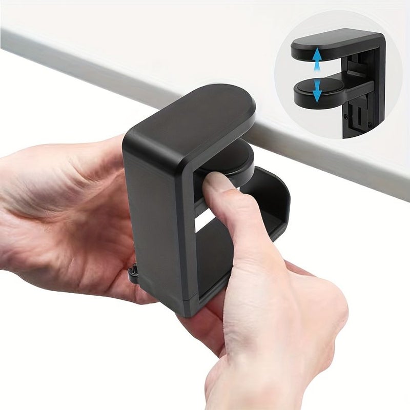 Black Under Desk Headphone Stand With Clip Mount No Drilling ABS - Image 1
